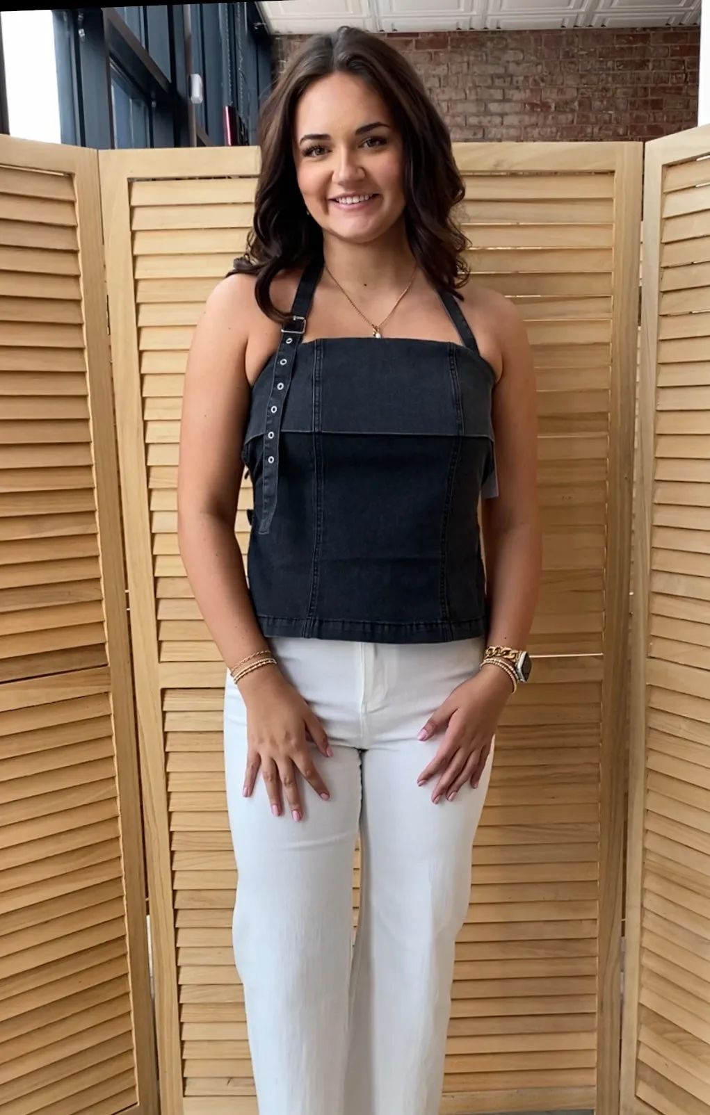 Buckle Up Halter Top | Black Denim