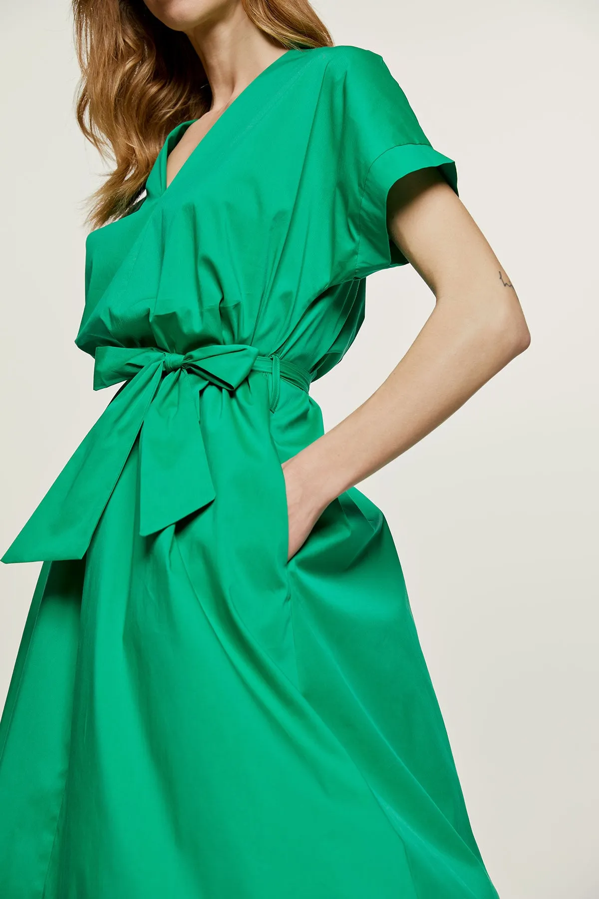 Green A Line Midi Dress with Belt