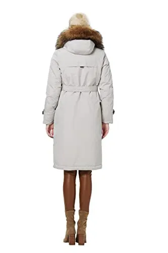 ICEbear Women's Down Jacket Winter Long Coat Windproof Puffer Jacket with Fur Hood, White, X-Small