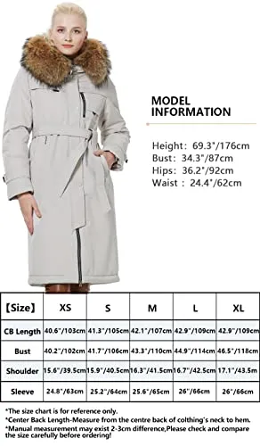 ICEbear Women's Down Jacket Winter Long Coat Windproof Puffer Jacket with Fur Hood, White, X-Small