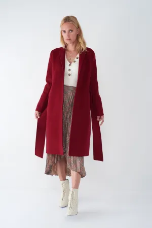 JOIE RED - WOOL TIE FRONT COAT
