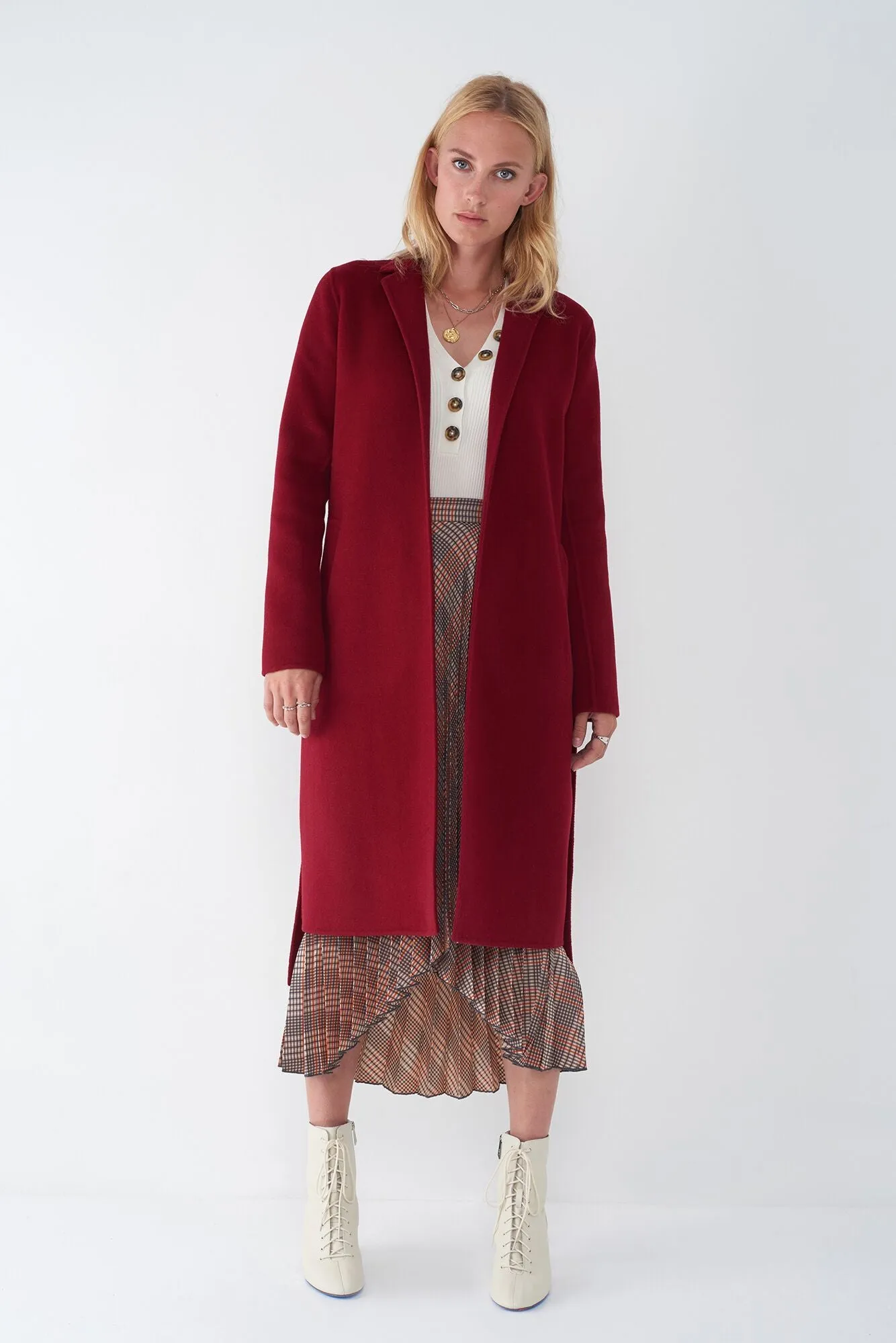 JOIE RED - WOOL TIE FRONT COAT