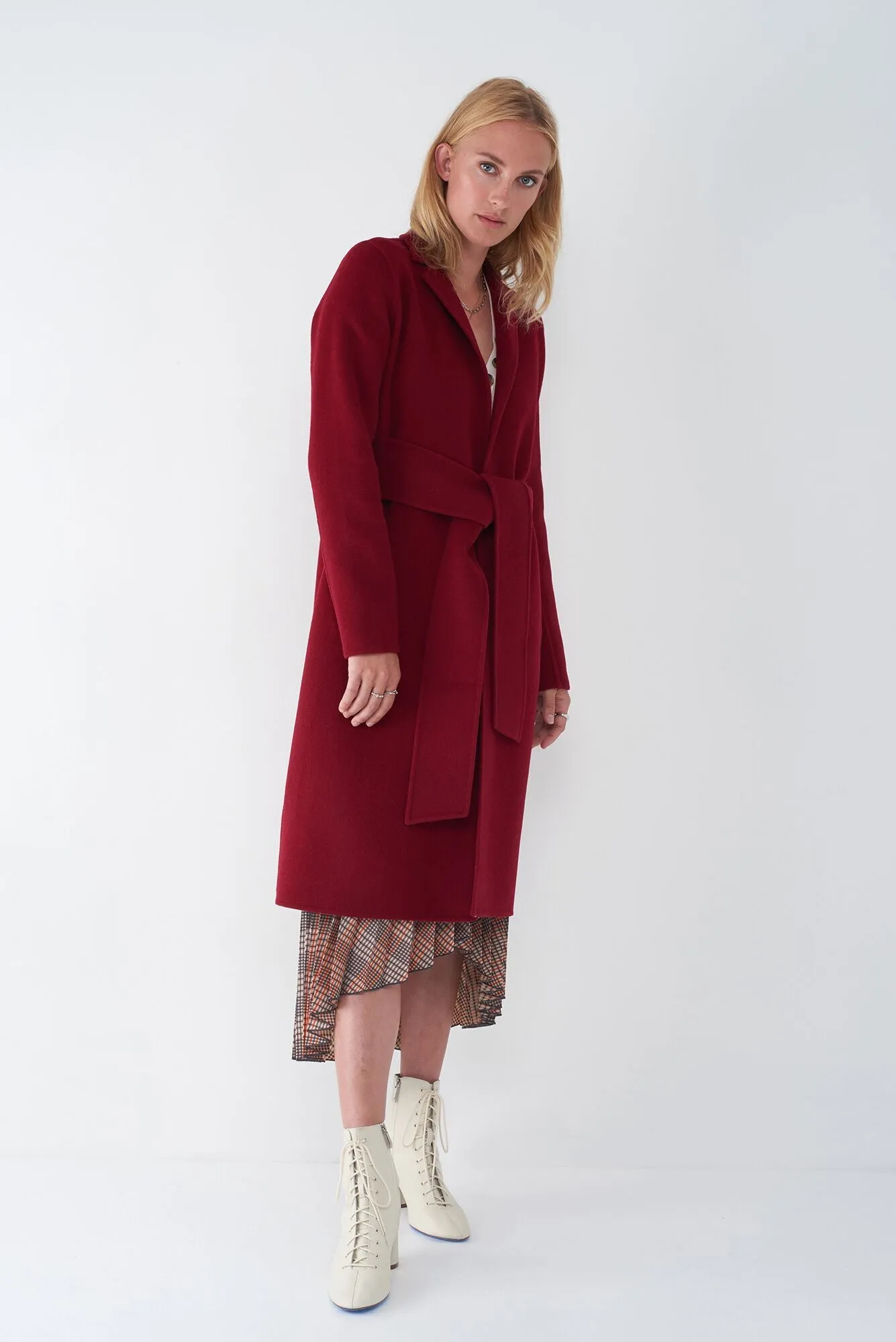 JOIE RED - WOOL TIE FRONT COAT