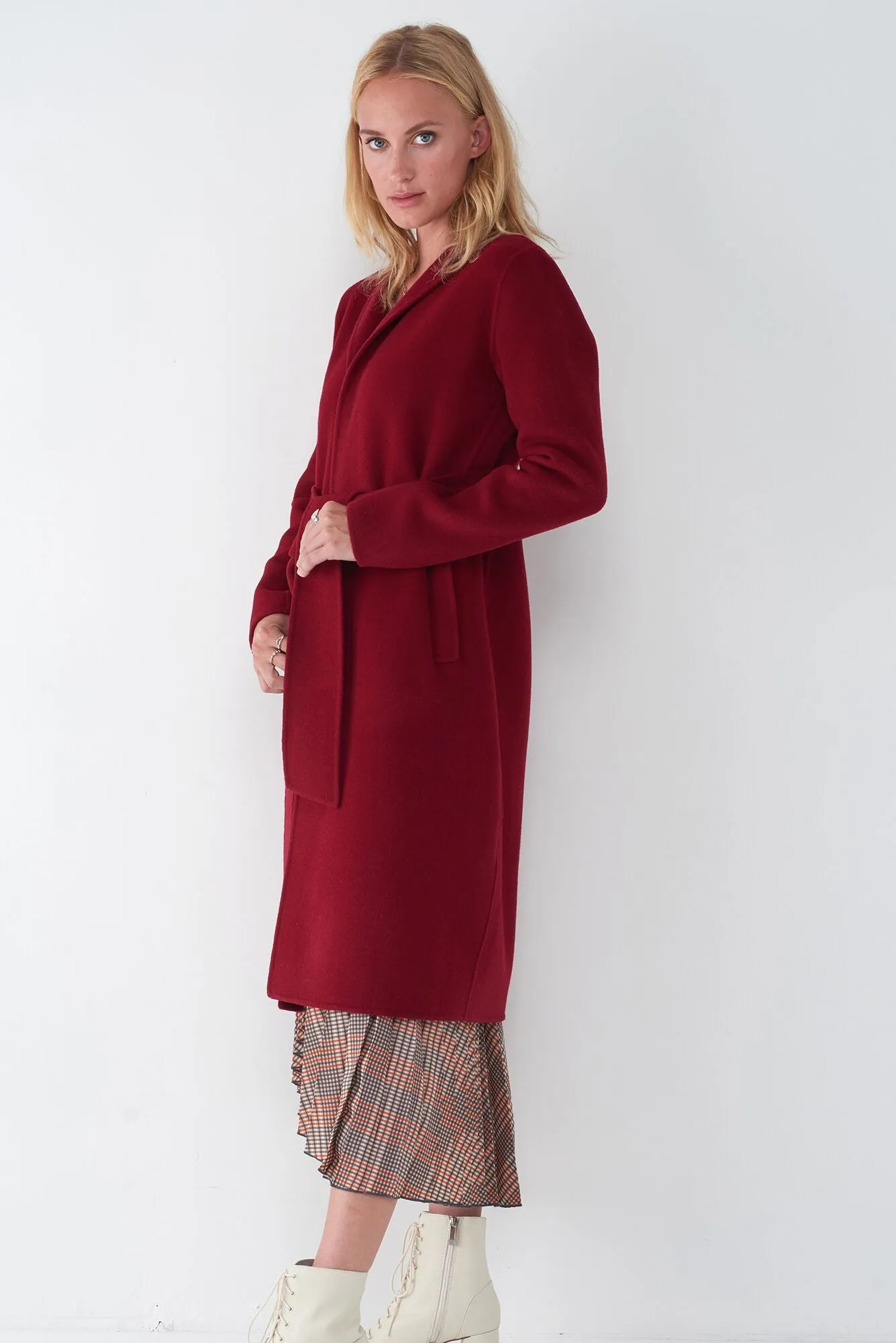 JOIE RED - WOOL TIE FRONT COAT