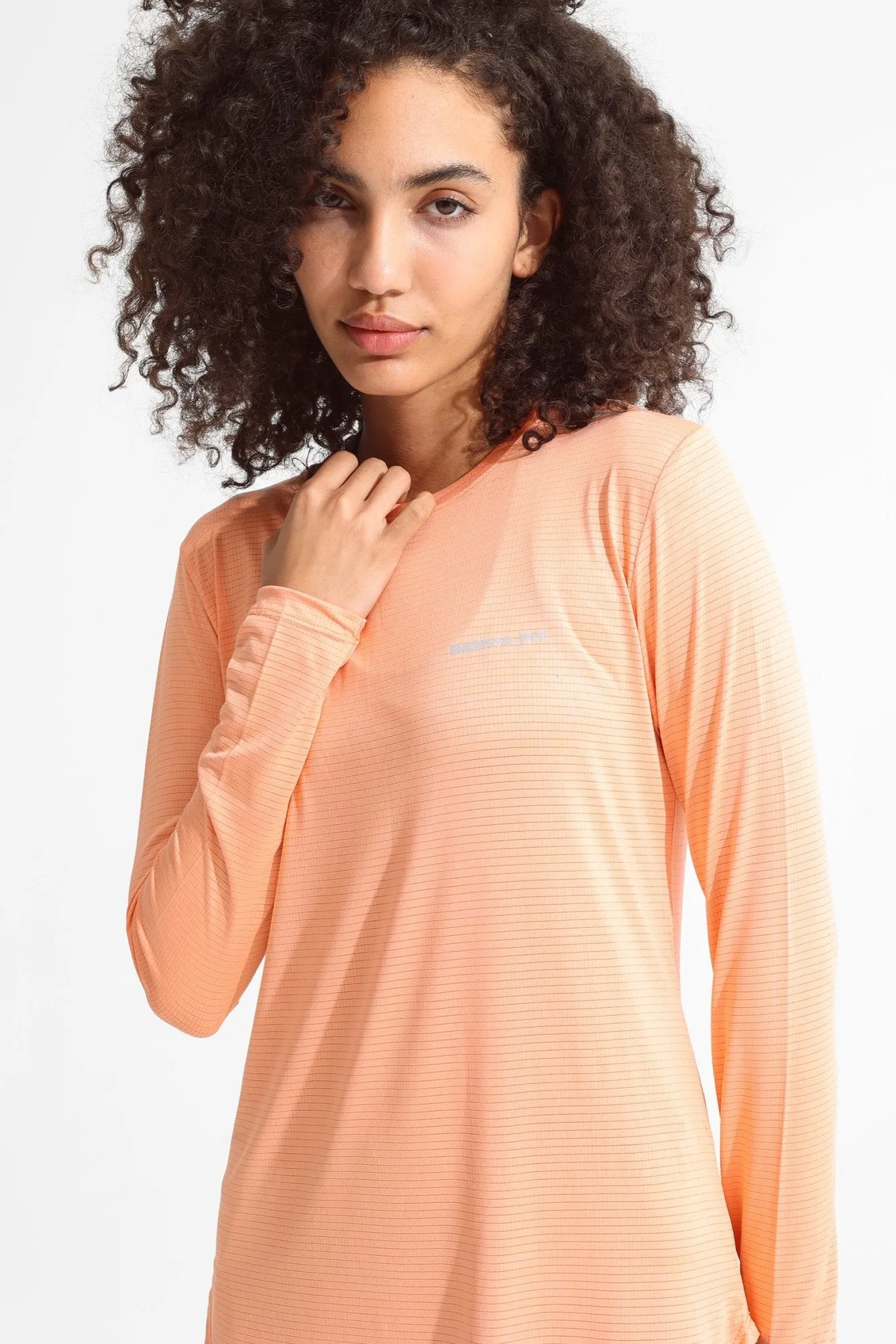 Peach Pink Basic Women Long Sleeve