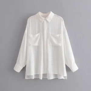 Plaid Blouse Women Batwing Long