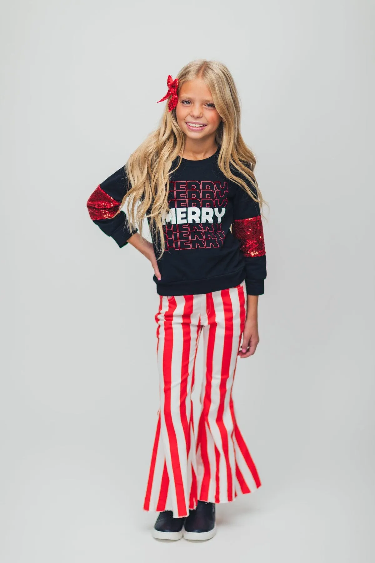 "Merry" Stripe Denim Bell Bottom Set