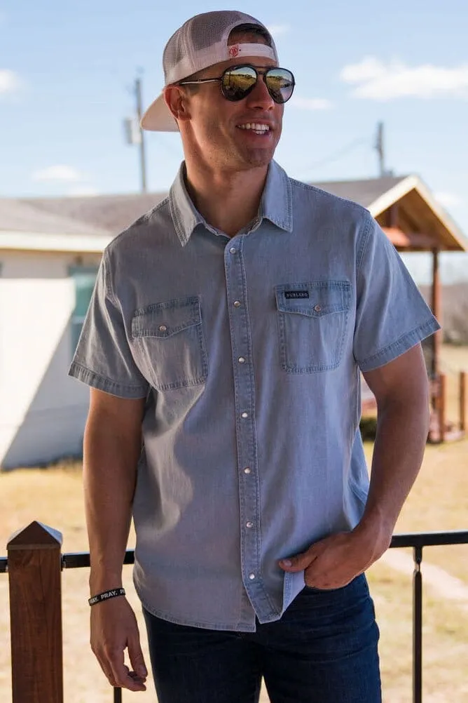 Short Sleeve - Denim Pearl Snap - Light Washed