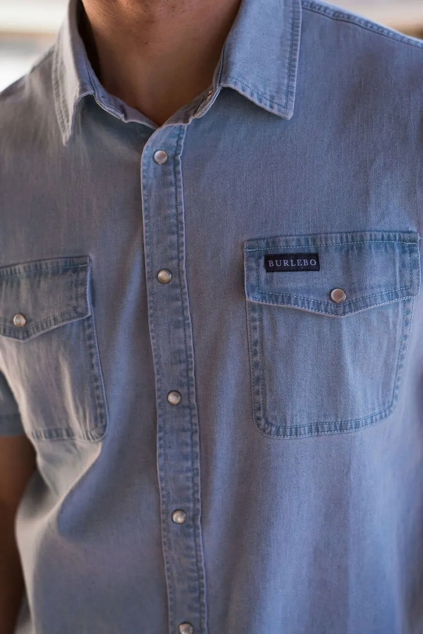 Short Sleeve - Denim Pearl Snap - Light Washed