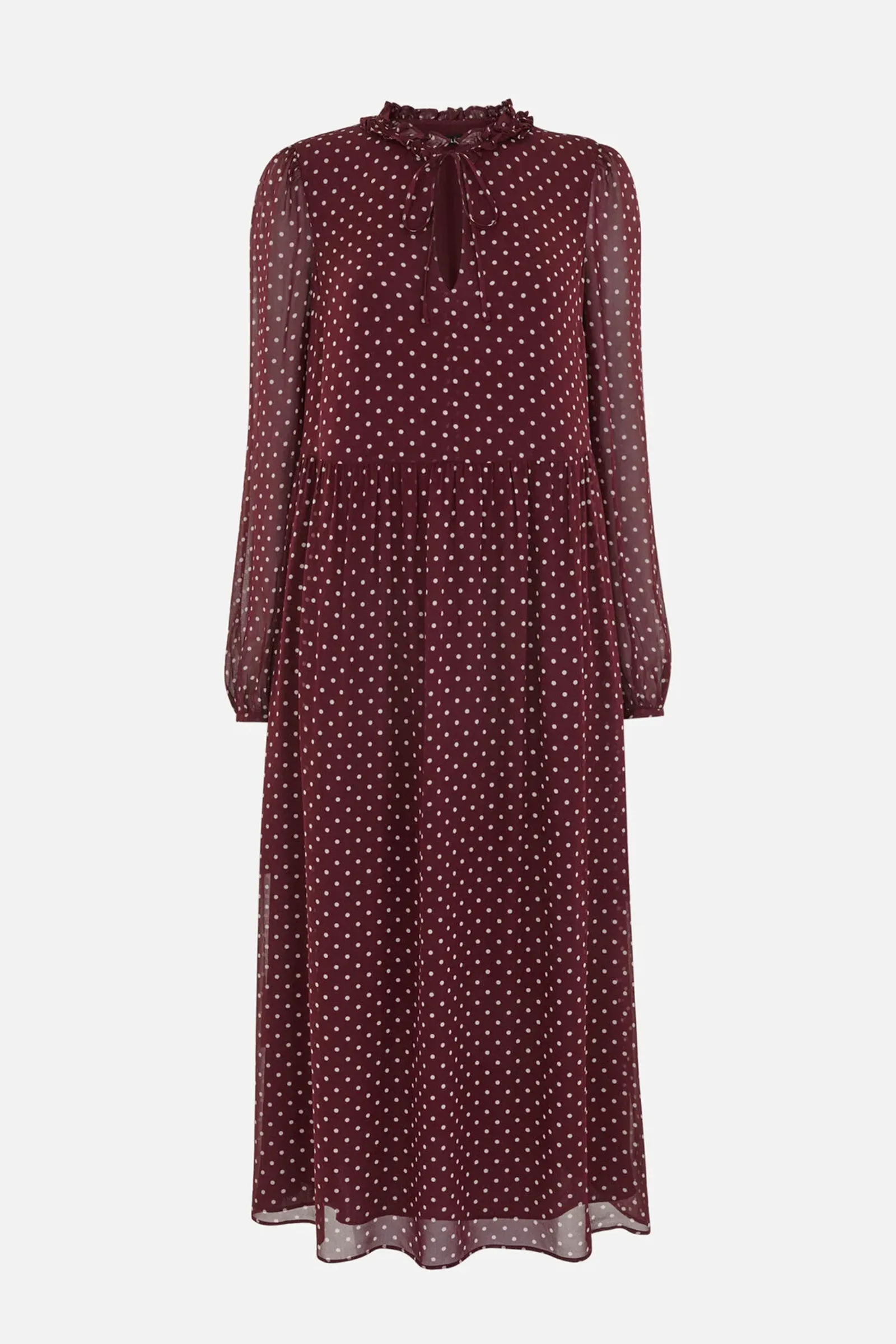 Spot Print Trapeze Midi Dress - Burgundy/ Multi