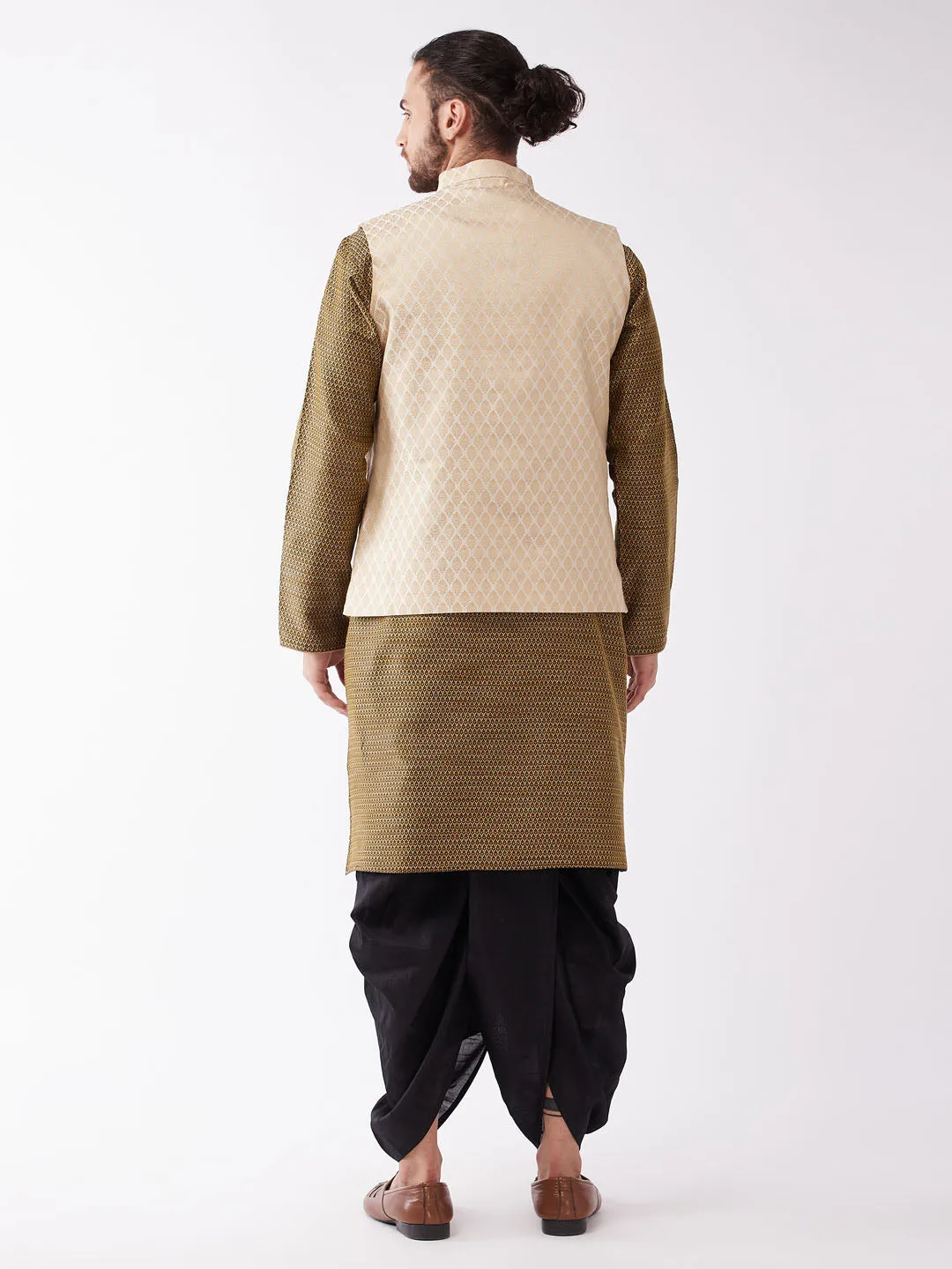 VASTRAMAY Cream Silk Jacket Kurta Dhoti Set